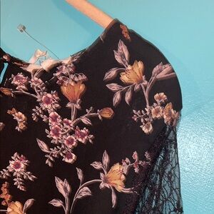 Floral Black           blouse with Lace Sleeves